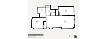 A floor plan of a property with a kitchen, two bathrooms, two bedrooms and a hallway.