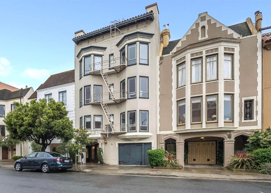 Front exterior view of the apartment building at 55 Casa Way, San Francisco, CA 94123, USA