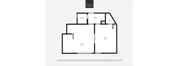 A black and white image of a floor plan for a property by Brick+Timber.