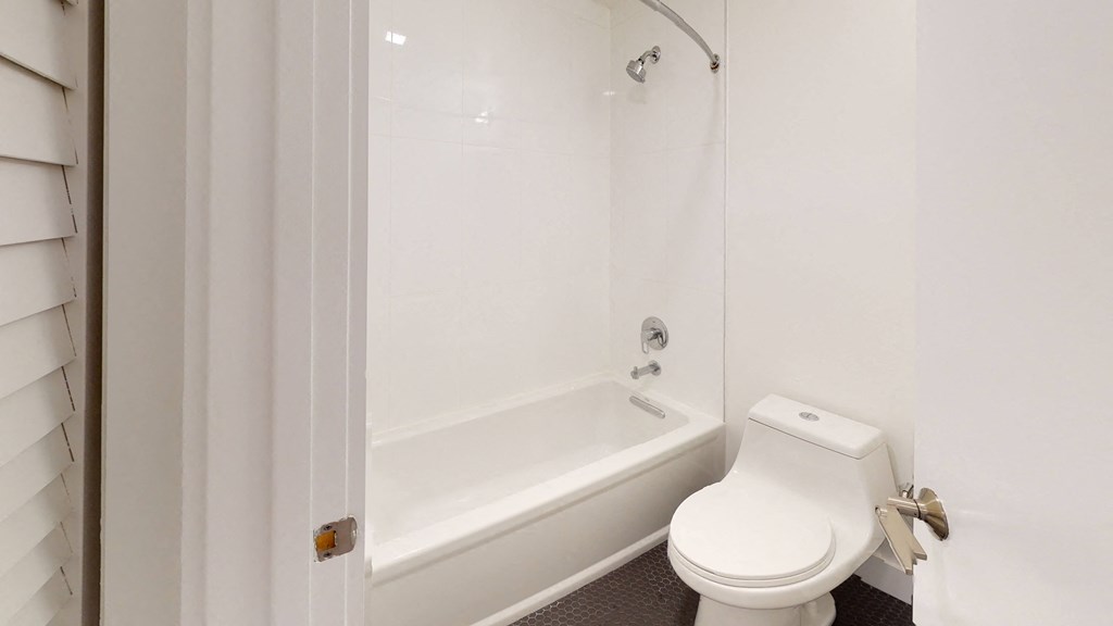 a bathroom with a white toilet and a shower