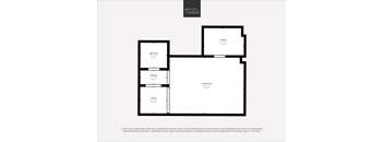 A black and white image of a floor plan for a property by Brick+Timber.