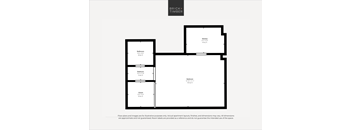 A floor plan for a property by Brick+Timber shows a kitchen, two bedrooms, a bathroom, and a cloakroom.