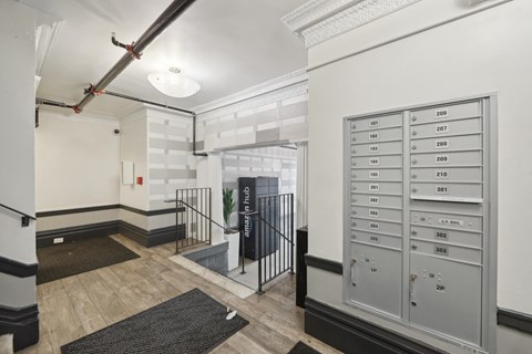 Apartment foyer with a mail receiving area