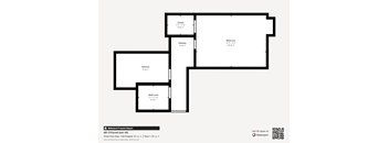 A floor plan of a property with a kitchen, bathroom, and bedrooms.