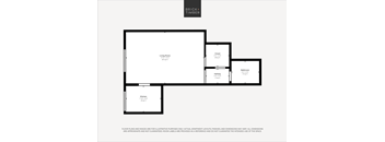 A floor plan for a home with a living room, kitchen, and two bedrooms.