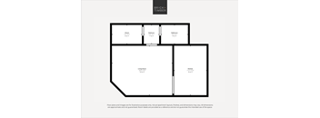 A floor plan for a property with a living room, dining room, kitchen, and two bathrooms.