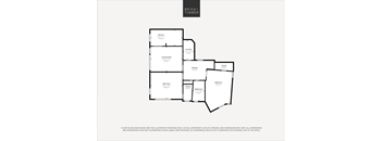 A floor plan for a property by Brick+Timber shows a living room, two bedrooms, a bathroom, and a laundry area.