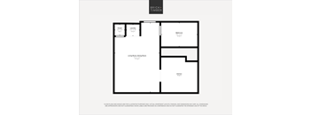 A black and white image of a floor plan for a Brick+Timber apartment.