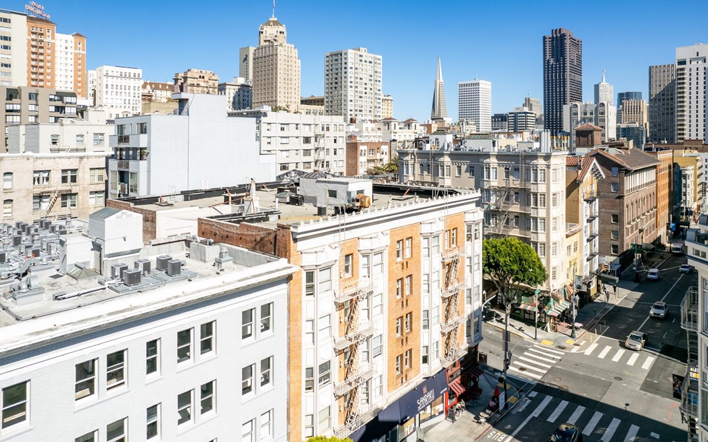 View of the city from the roof of a building apartment