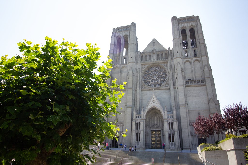 the front of the cathedral of notre dame