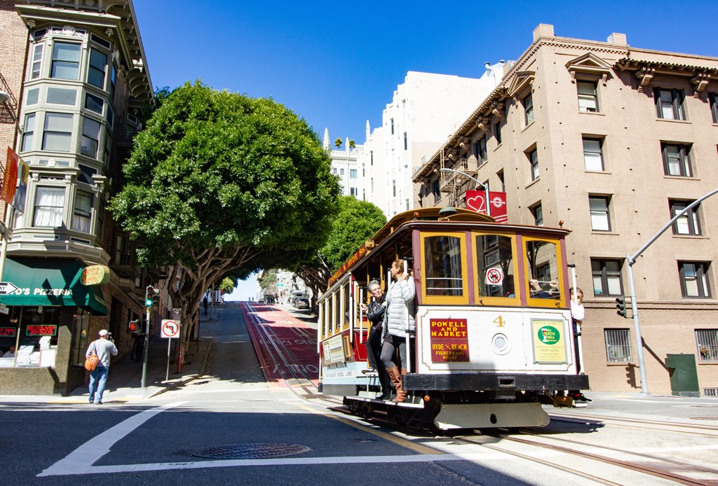 a cable car on a street