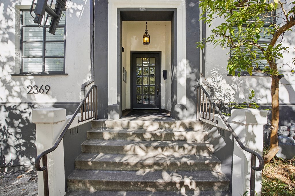 Main entrance door of the apartment building at 2363 Le Conte Ave, Berkeley, CA 94709, USA