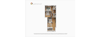 A Parkmerced apartment floor plan with a kitchen, living room, and bedrooms.