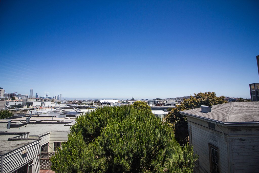 the view of the city from the roof of a house