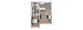 A floor plan of a small apartment with a bedroom and a living room.