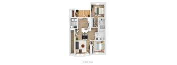 Two bedroom 2 bath floorplan at Northampton Village Apartments, Indiana, 46226
