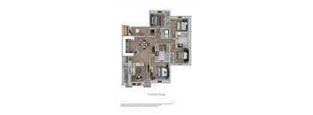 Three bedroom 2 bathroom floorplan with balcony at Northampton Village Apartments, Indianapolis, IN