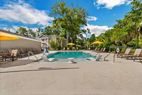Resort style swimming pool with sundeck at Hickory Grove Apartments, Georgia, 31419