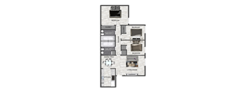 A diagram of a house layout with labeled rooms.
