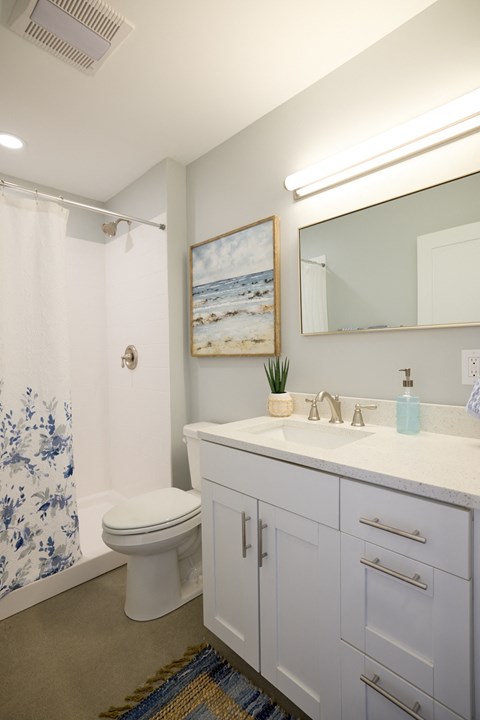 A bathroom with a toilet, sink, and a mirror.