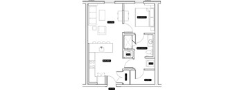 A black and white floor plan of a house with labeled rooms.