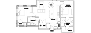 A black and white image of a house floor plan.