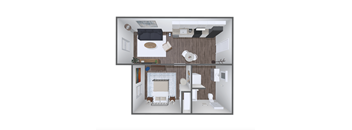 a 1 bedroom floor plan with a living room and a dining room
