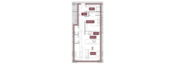 A floor plan of a house with a living room, dining room, kitchen, bedroom, and bathroom.