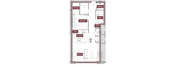 A floor plan of a house with labeled rooms such as Bedroom, Bath, Kitchen, Living, DW, and Storage.