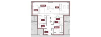 A floor plan of a house with labeled rooms such as Bedroom, Bath, Kitchen, and Living room.