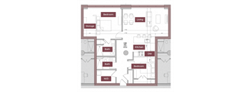 A floor plan of a house with labeled rooms such as Bedroom, Bath, Kitchen, Living room, and W/D.