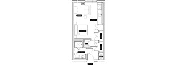A black and white drawing of a floor plan of an apartment.