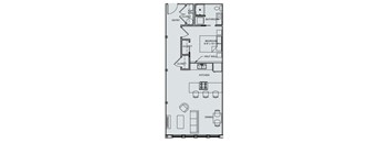 A floor plan of a house with a kitchen, dining area, and bedrooms.