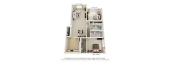 a floor plan of a 1 bedroom apartment with a desk and a chair
