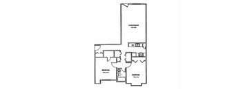 A floor plan of a home with two bedrooms and a living room.