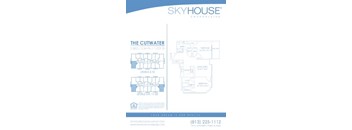 A blue and white real estate advertisement for Skyhouse Channelside.