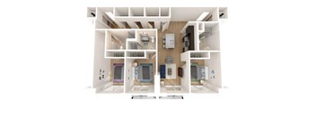 A white dollhouse with multiple rooms and furniture.