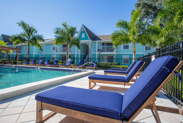 Lounge around and relax poolside