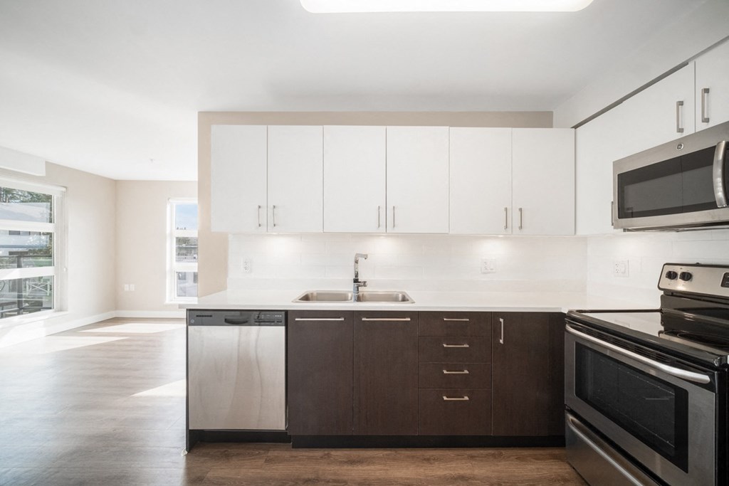 Well-appointed kitchen with stainless steel appliance package.