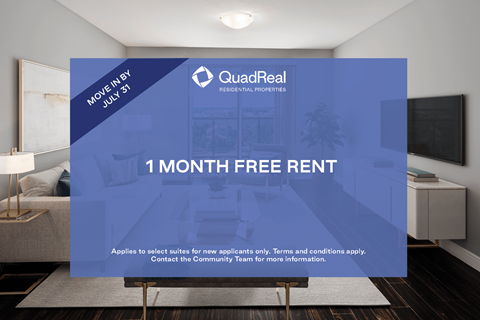 A room with a poster advertising a 1 month free rent offer.