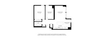 A black and white drawing of a house layout with dimensions.
