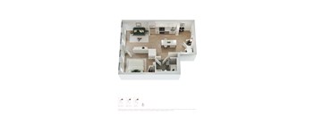 A white interior design layout of a house with furniture.