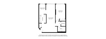 A black and white image of a floor plan for a home with a dining room, living room, kitchen, bedroom, bathroom, and storage.
