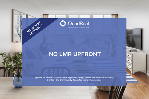 A blue advertisement board with the text "NO LMR UPFRONT" on it.