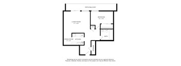 A floor plan of a home with a living room, dining room, kitchen, bedroom, and bathroom.