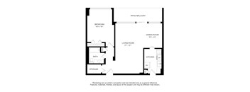 A black and white floor plan of a small apartment.