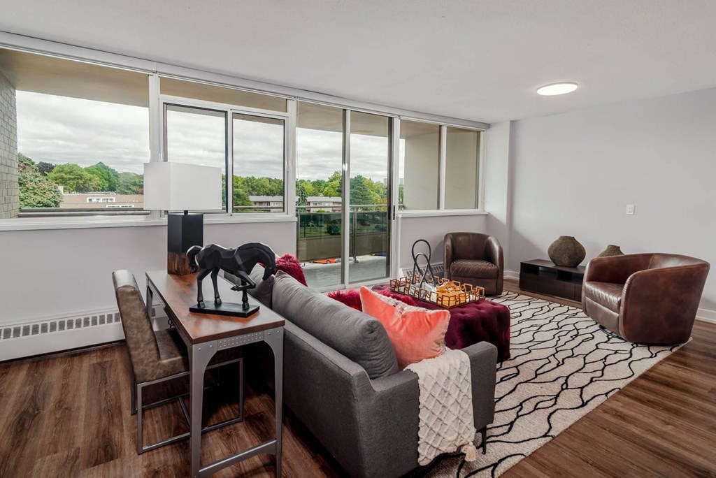 a living room with a couch and a table
