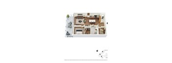 A floor plan of a two-story house with a living room, dining room, kitchen, and two bedrooms.
