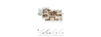 A floor plan of a house with four different levels of furniture layouts.