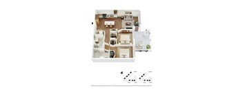 A floor plan of a house with a living room, kitchen, and dining area.
